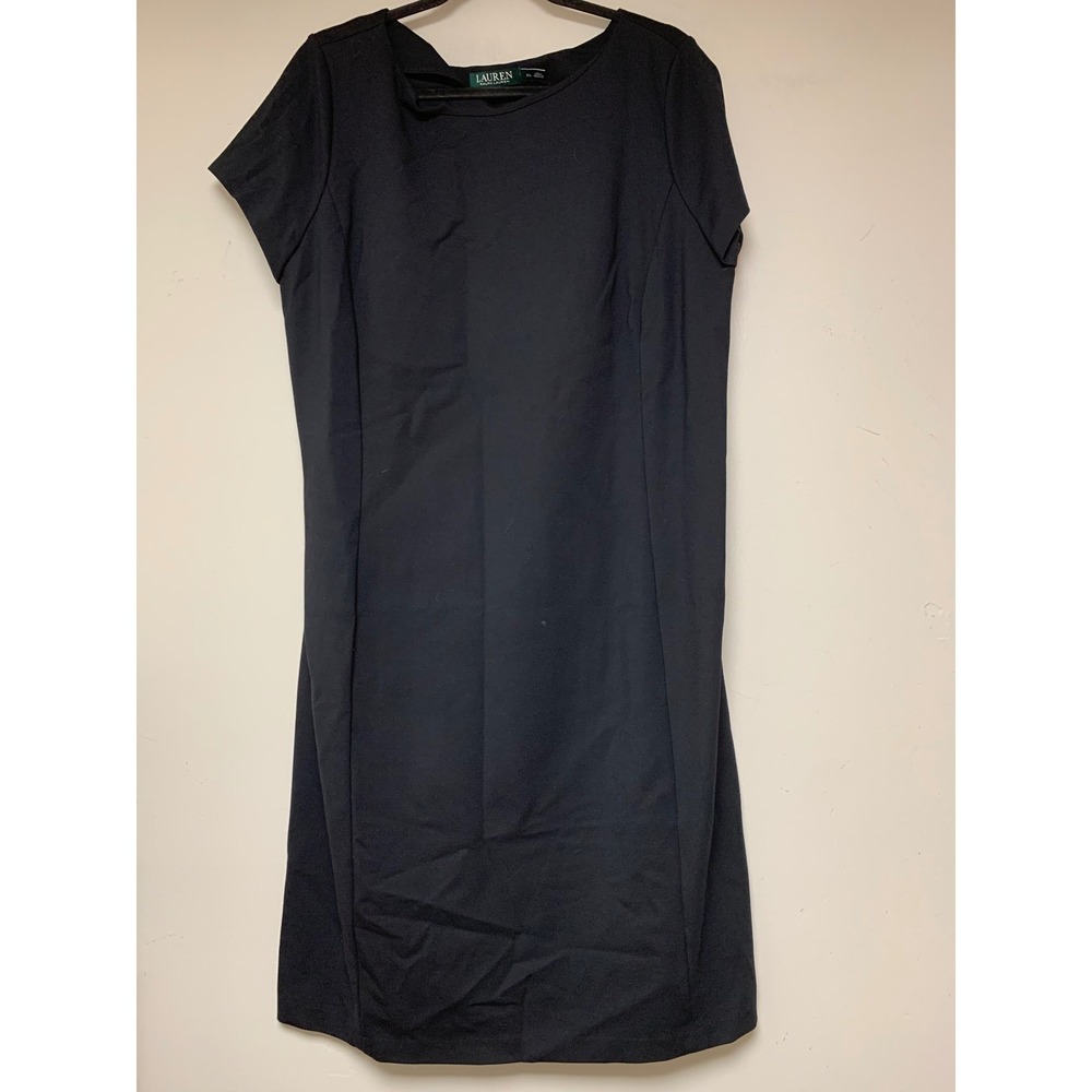Lauren Ralph Lauren Sheath Dress Women XL Black Excellent Cap Sleeve Ponte Knit